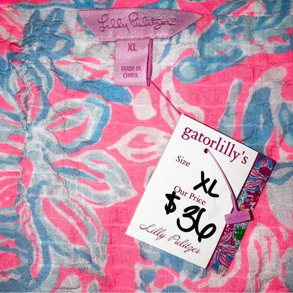 Lilly Pulitzer Coral Pink Blue Sun Ray Ruffled Peplum Tank Top Shirt Cami XL NWT - Picture 8 of 11